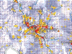 Kartenausschnitt Würzburg mit Inhalten der Klimaanalysekarte.