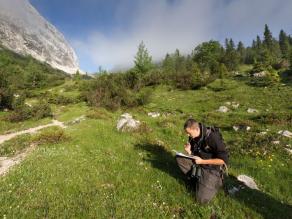 Ornithologe beim Monitoring Alpenvögel