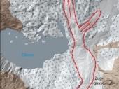PM 30/2018:  Eibsee-Bergsturz im digitalen Geländemodell. Die Bergsturzmassen verschütteten das Loisachtal auf einer Breite von mindestens einem Kilometer (rechte obere Bildecke). 