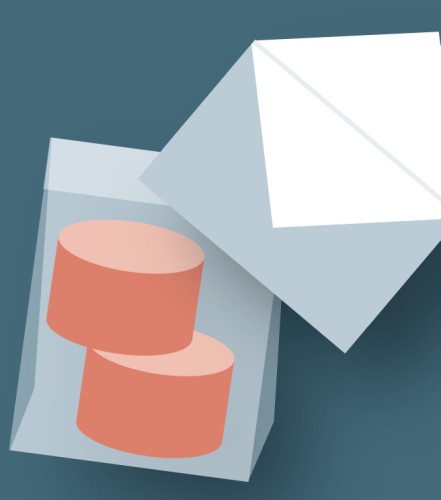 Das Piktogramm zeigt zwei in einer durchsichtigen Tüte wiederverpackte Exposimeter. Die Exposimeter werden nach der Messung der Radonkonzentration zur Auswertung an die anerkannte Stelle zurückgeschickt. Das Piktogramm zeigt zwei in einer durchsichtigen Tüte wiederverpackte Exposimeter. Die Exposimeter werden nach der Messung der Radonkonzentration zur Auswertung an die anerkannte Stelle zurückgeschickt.