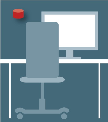 Das Piktogramm zeigt einen Arbeitsplatz, hier ein Büro. Die Radonkonzentration an diesem Arbeitsplatz wird mit einem Exposimeter gemessen. Arbeitgeber legen ein Exposimeter in die Räume, in denen Messungen geplant sind. Das Piktogramm zeigt einen Arbeitsplatz, hier ein Büro. Die Radonkonzentration an diesem Arbeitsplatz wird mit einem Exposimeter gemessen. Arbeitgeber legen ein Exposimeter in die Räume, in denen Messungen geplant sind.