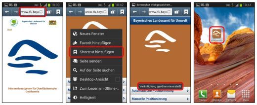 Dialogbildschirme für Schritte 1 bis 4 für Android-Geräte