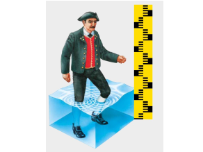 Zeichnung, der Mann steht bis zu den Knien im Wasser. Zeichnung, der Mann steht bis zu den Knien im Wasser.