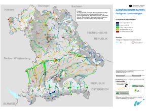 Karte der Ökologischen Funktionsfähigkeit der Auen in Bayern im Übersichtsmaßstab 1:500.000. Siehe auch nachfolgende PDF-Datei.
