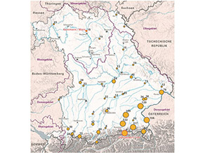 Bayernkarte mit Messstellen zur Schwebstoffkonzentration