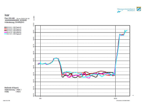 Die Querprofillienien für eine Stelle in der Isar, für mehrere Messungen aufgezeichnet.