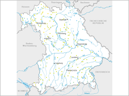 Bayernkarte mit Markierung der Messtellen