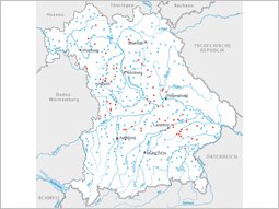 Bayernkarte mit Markierung der Messtellen