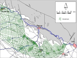 Karte des Modellnetz (Gitternetz) für das Untersuchungsgebiet.