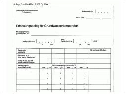 Erfassungsblatt mit dem die Werte der Grundwassertemperaturen festgehalten werden können.