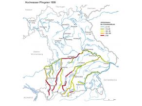 Südbayerische Fließgewässer mit farblicher Kennung wo wieviel Wasser abfließt