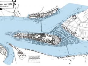 Überflutetes Stadtgebiet im August, Passau 1501