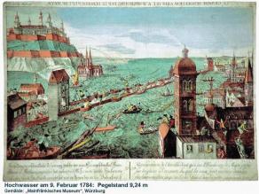 Gemälde eines historischen Hochwassers, Würzburg 1784