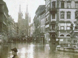 Mainhochwasser im Februar 1909 in Würzburg Domstraße