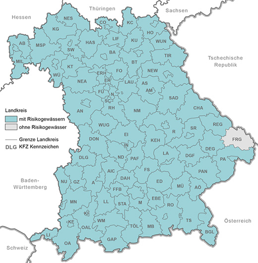 Bayernkarte mit Städten und Landkreisen