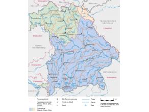 Die Planungseinheiten der drei großen bayerischen Flussgebiete Donau, Rhein und Elbe.