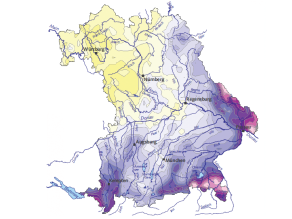 Bayernkarte mit Niederschlagssummen