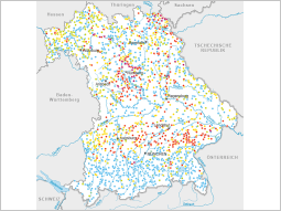 Bayernkarte mit Markierung der Messtellen