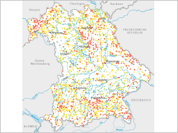 Bayernkarte mit Markierung der Messtellen