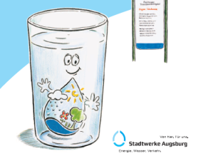 Zeichnung mit Wasserglas und Smartphone-App zum Thema 'vom Himmel ins Trinkwasserglas'. Zeichnung mit Wasserglas und Smartphone-App zum Thema 'vom Himmel ins Trinkwasserglas'.
