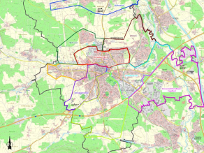 Planausschnitt der Aufteilung in zehn Stadtteile des Abwassernetzes der Stadt Schwabach. Planausschnitt der Aufteilung in zehn Stadtteile des Abwassernetzes der Stadt Schwabach.