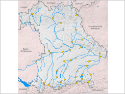 Bayernkarte mit Markierung der Messtellen in Fließgewässern