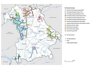 Bayernkarte mit vereinfachter Darstellung der Fernwasserleitungen