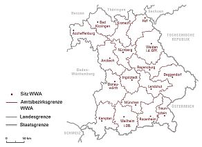 Bayernkarte mit Grenzen der Wasserwirtschaftsämter