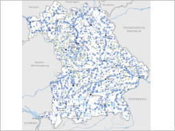 Bayernkarte mit der Lage der kommunalen Kläranlagen